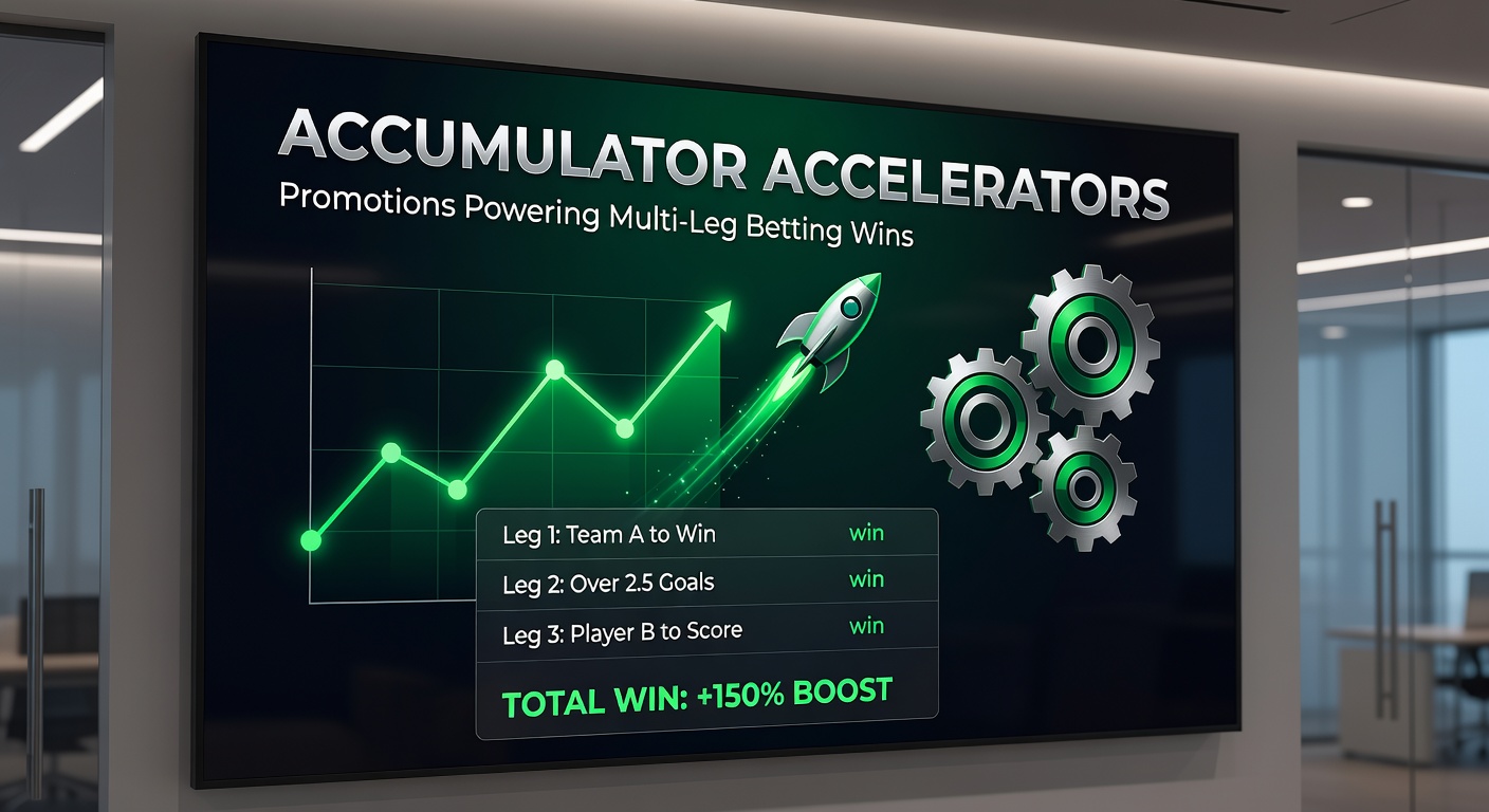 Graphic showing a multi-leg accumulator bet building up with accelerator promotions boosting potential payouts