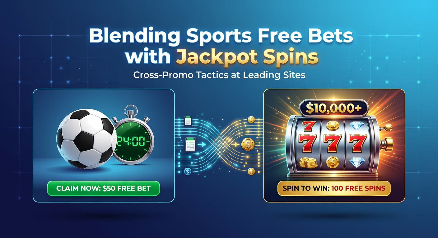 Vibrant display of sports betting slips intertwined with colorful jackpot slot machine reels, illustrating cross-promotional offers