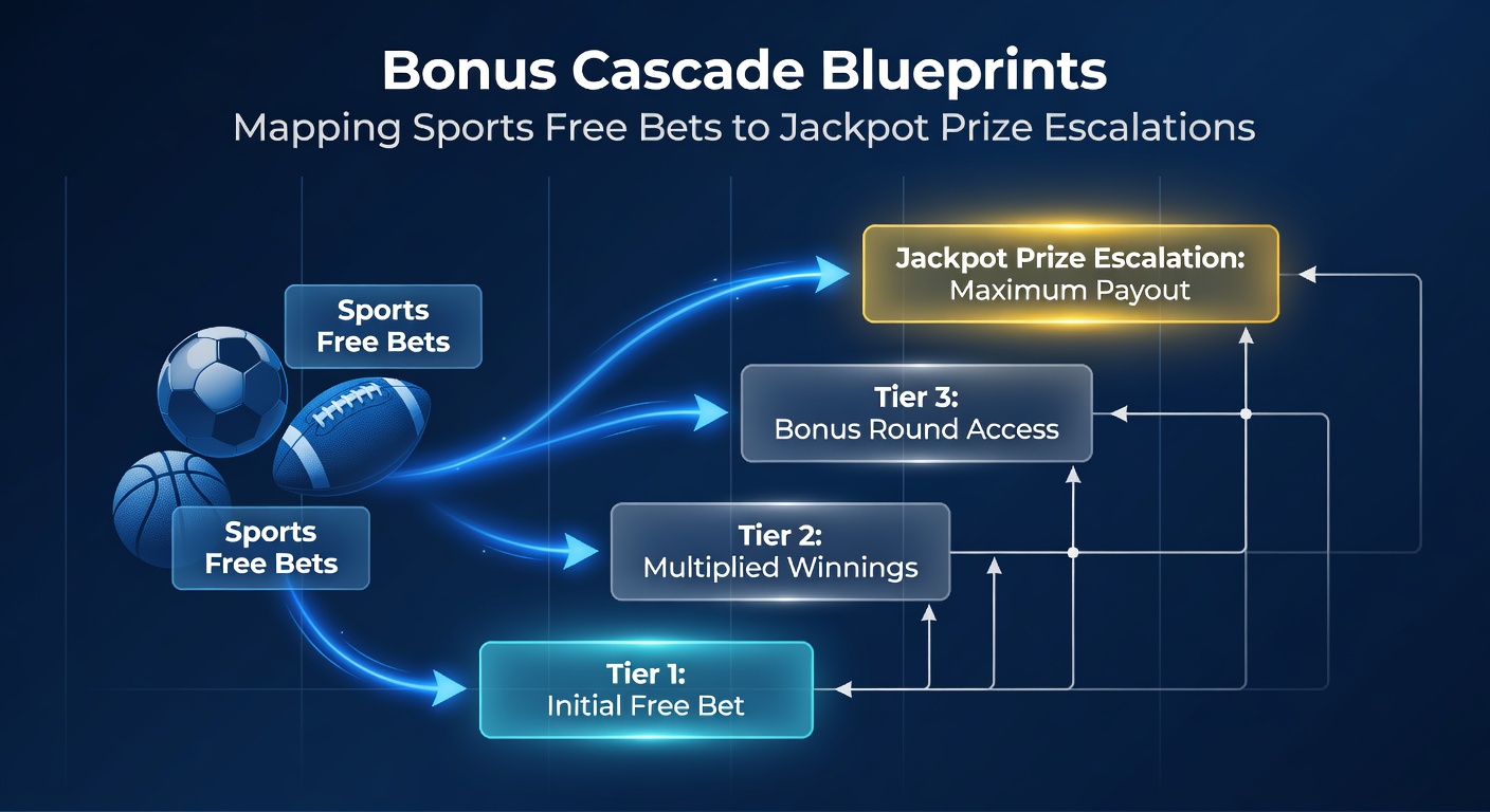 Visual blueprint showing sports free bets flowing into escalating jackpot prizes across betting platforms