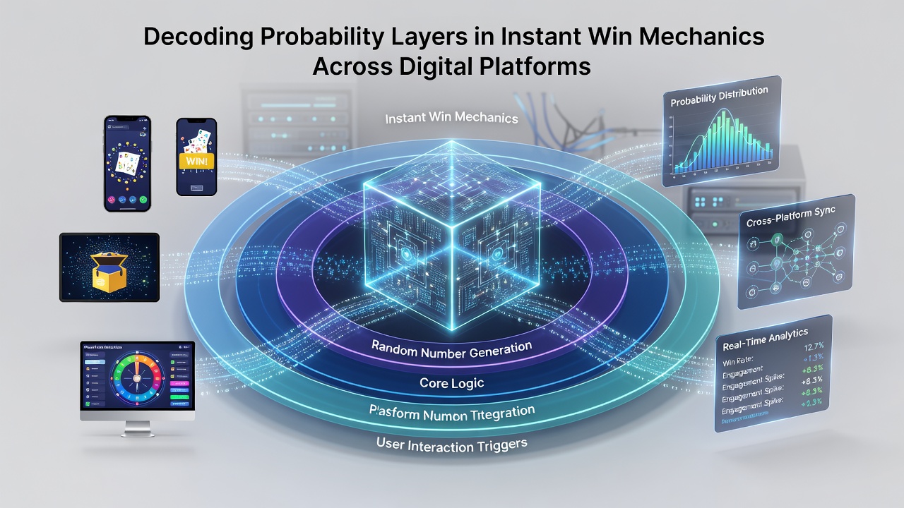 Flowchart illustrating how probability layers process outcomes in real time on digital instant win platforms