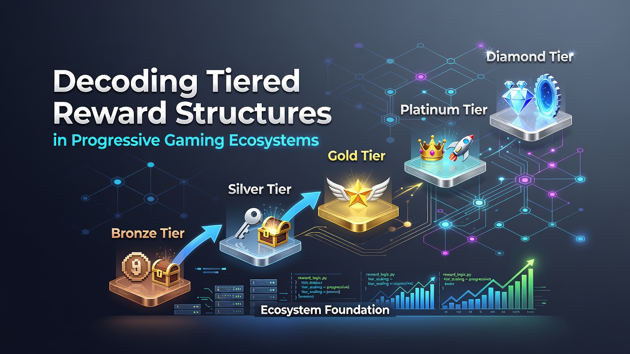 Visual representation of tiered reward progression in gaming platforms showing levels from entry to elite status