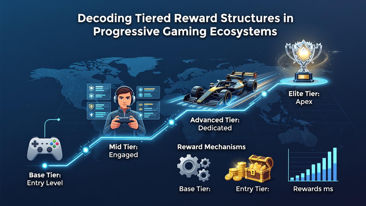 Diagram illustrating reward distribution across different tier levels in progressive gaming systems