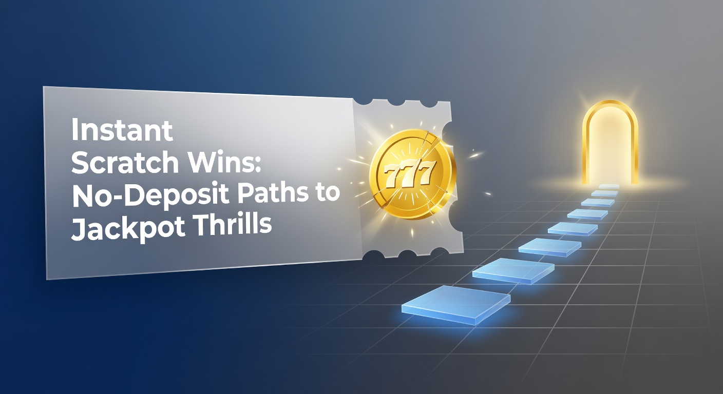 Vibrant digital scratch card revealing a jackpot win under a glowing spotlight, symbolizing instant thrills without upfront costs