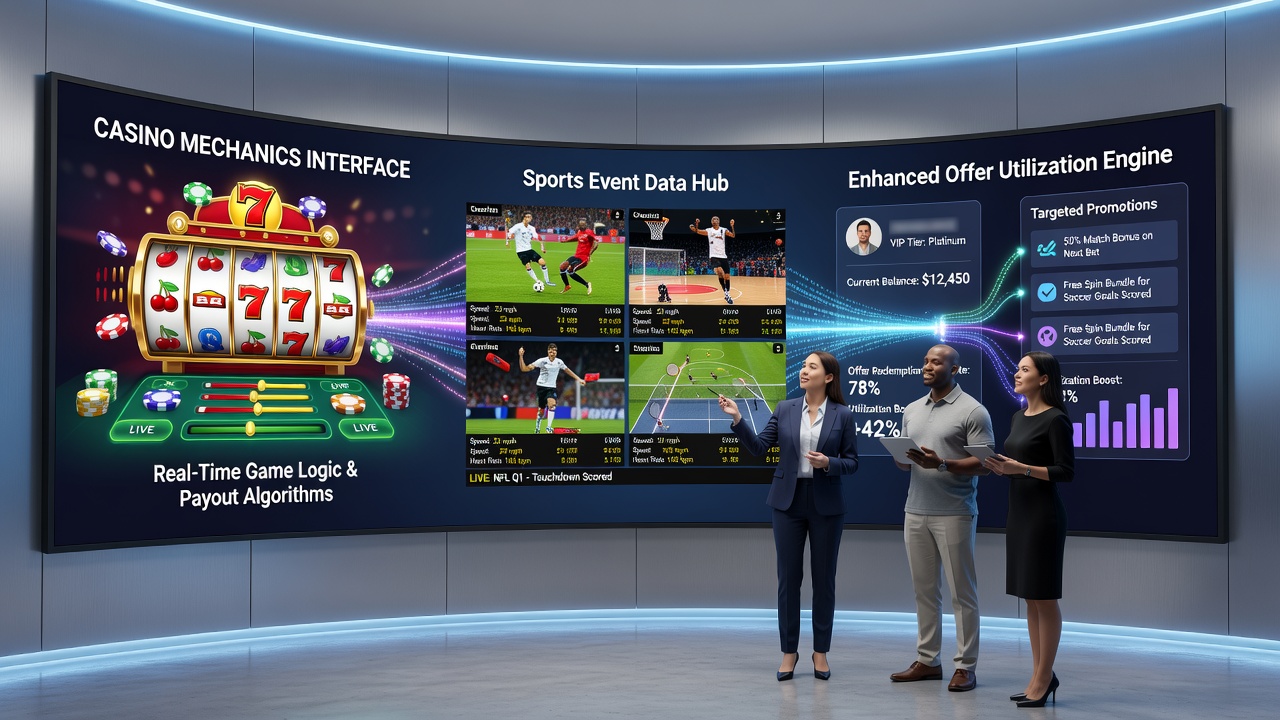 Real-time sports feed merging with casino reward engine on operator backend interface