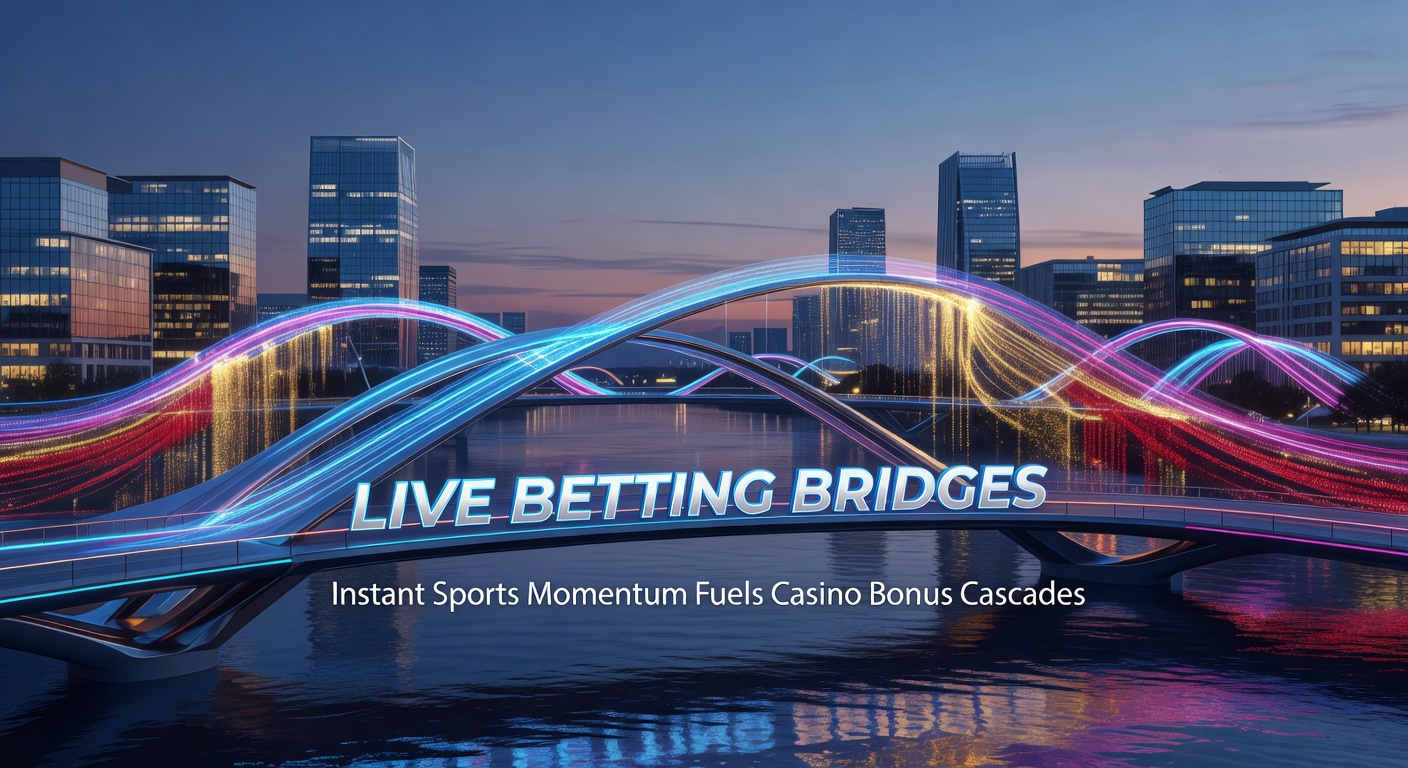 Dynamic graphic showing live sports betting action seamlessly flowing into cascading casino bonus activations on a digital platform