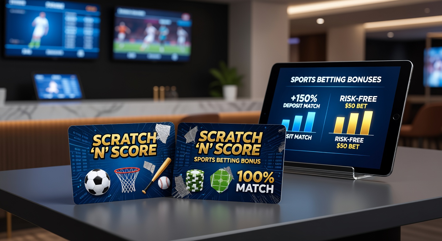 Vibrant scratch card being revealed alongside sports betting odds on a digital screen, highlighting the fusion of casino thrills and sports action
