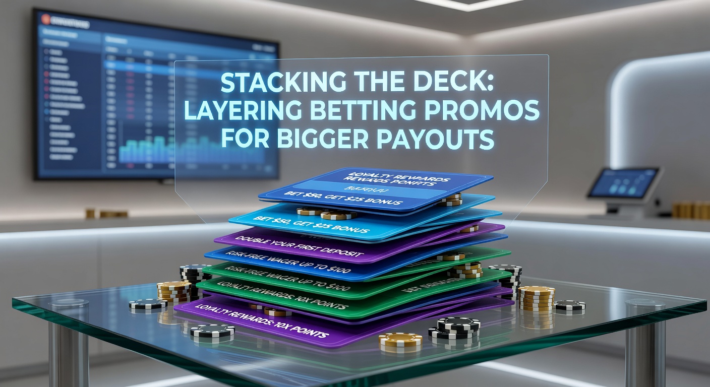 Digital illustration of layered betting cards forming a winning hand, with promo icons cascading downward